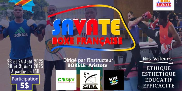 Savate boxe française:L’Instructeur Bokele Aristote anime un stage technique national du 23 au 31 août 2025 au terrain de basket E.P.3 & 4 Ngiri-Ngiri