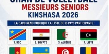 Volley-ball:La 25e édition du Championnat d’Afrique des Nations de Volley-ball seniors Messieurs Kinshasa 2026 va réunir 16 nations.